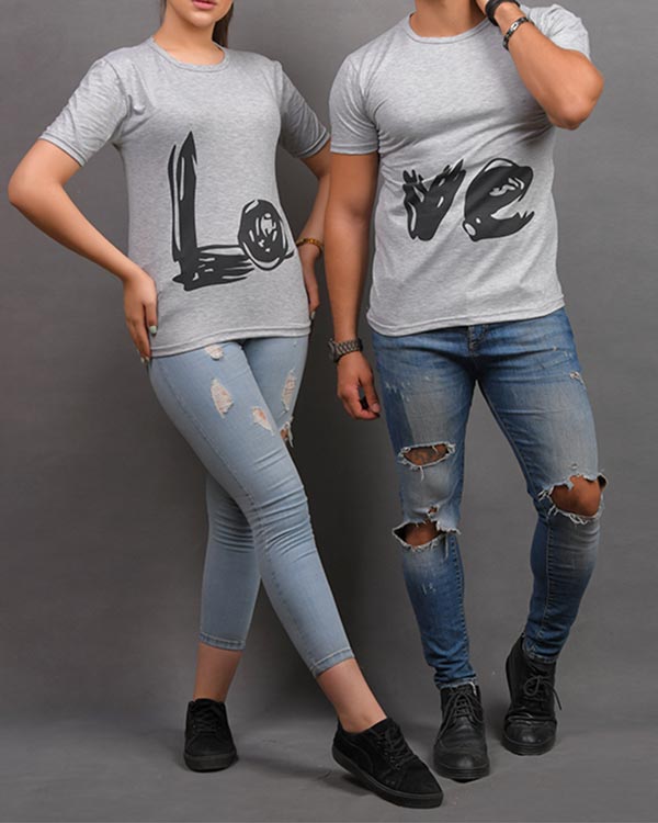 ست تيشرت LOVE مدل RIMI طوسي