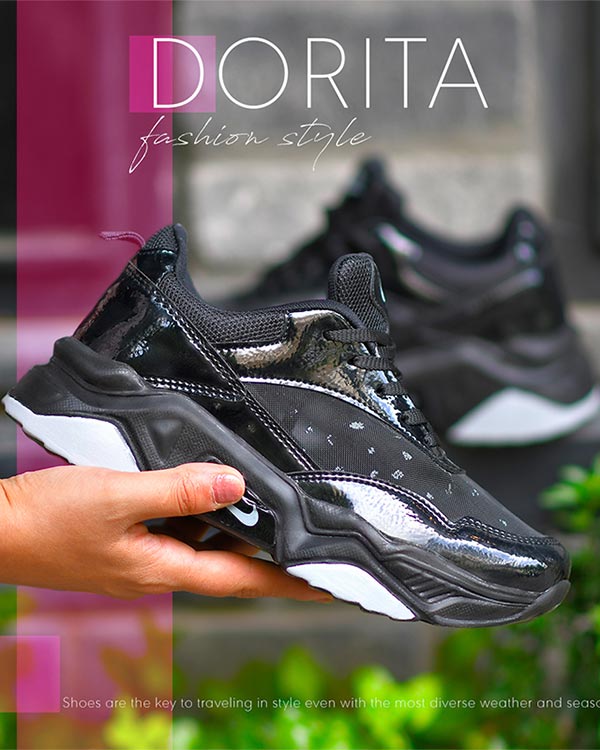 كفش دخترانه مدل DORITA مشكي خال خالي