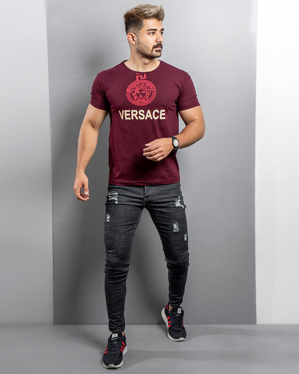 تیشرت Versace مردانه زرشکی مدل Janatan