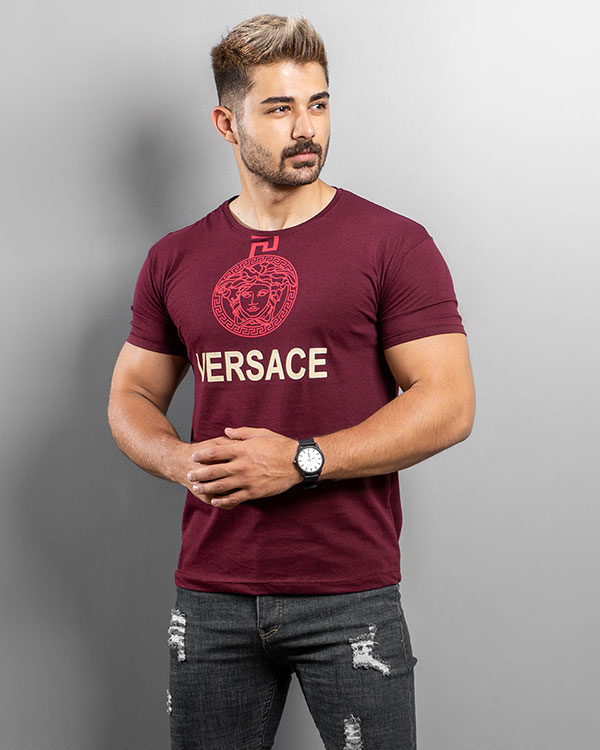 تیشرت Versace مردانه زرشکی مدل Janatan