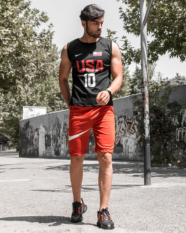 ست رکابی شلوارک Nike مردانه مشکی مدل USA10