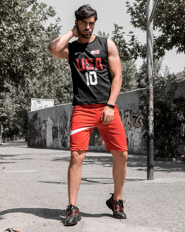ست رکابی شلوارک Nike مردانه مشکی مدل USA10