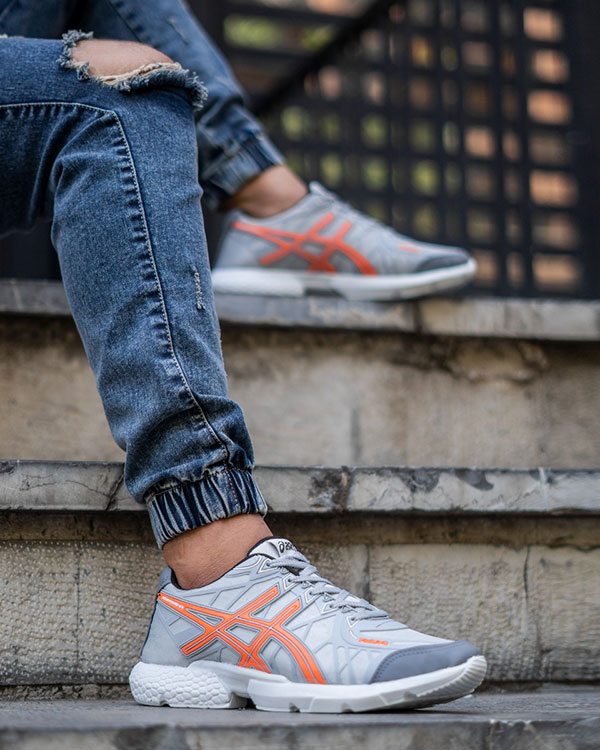 کفش ورزشی Asics مردانه طوسی نارنجی مدل Snopy