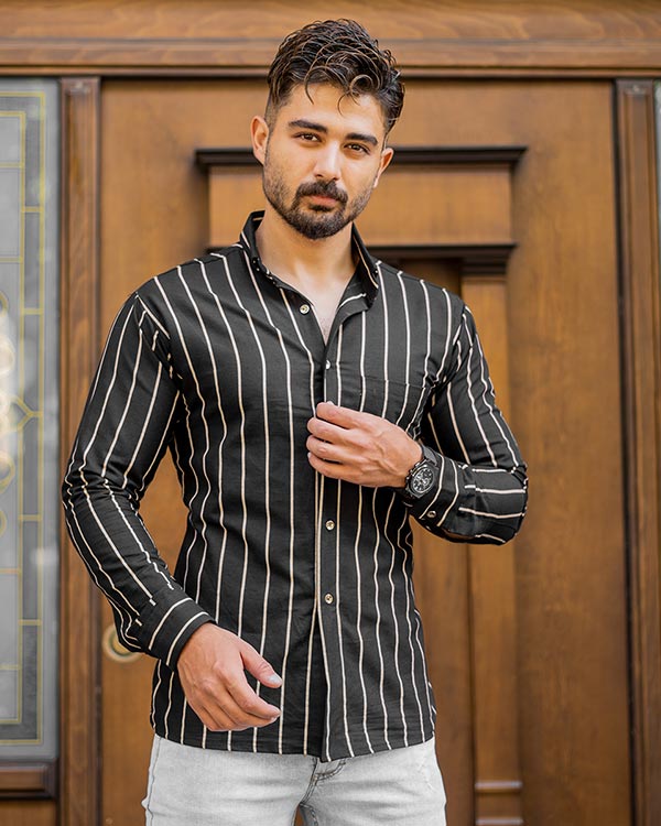 پیراهن مردانه راه راه کرم مدل Rabino