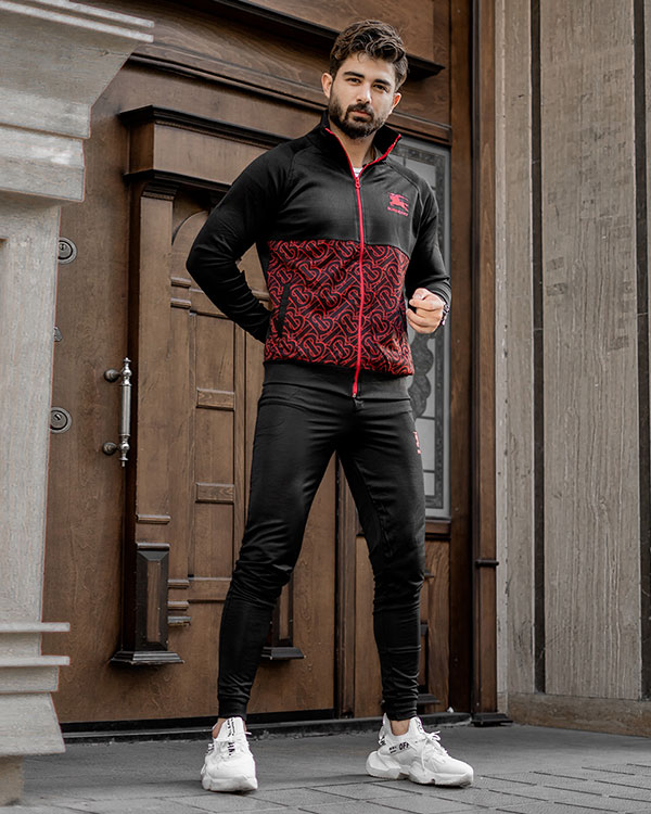 ست سوئیشرت شلوار BURBERRYمردانه مشکی قرمز مدل Arka