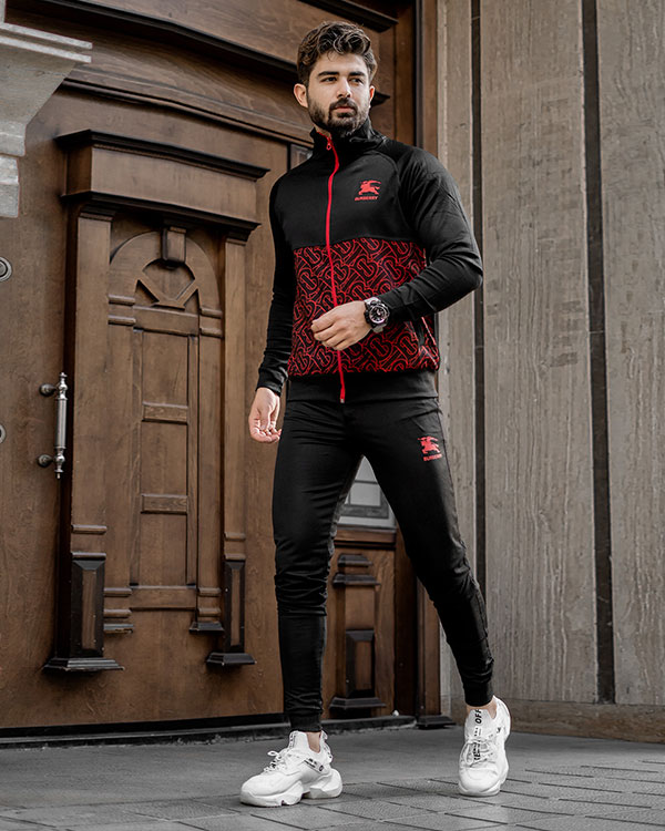 ست سوئیشرت شلوار BURBERRYمردانه مشکی قرمز مدل Arka