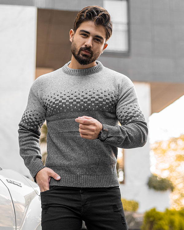 پليور مردانه دو رنگ طوسي ذغالي مدلShatel