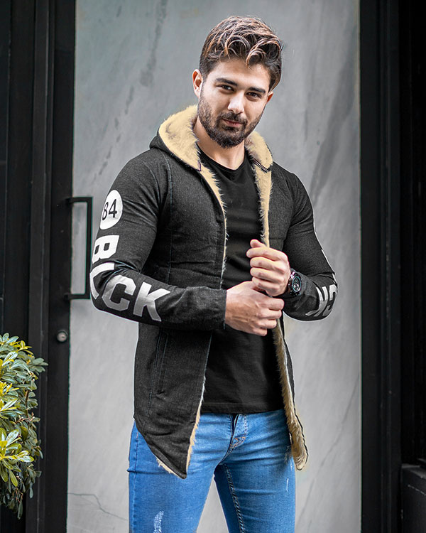 شنل مردانه خزدار ذغالی مدل Armano