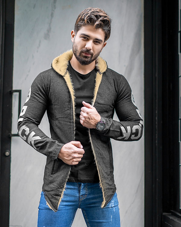 شنل مردانه خزدار ذغالی مدل Armano