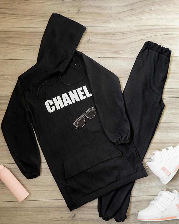 ست هودی شلوار Chanel مشکی دخترانه مدل loniya