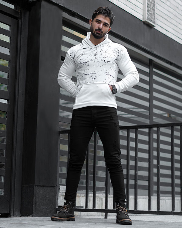 هودی سفید طرحدار مردانه مدل siyan