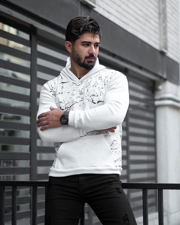هودی سفید طرحدار مردانه مدل siyan