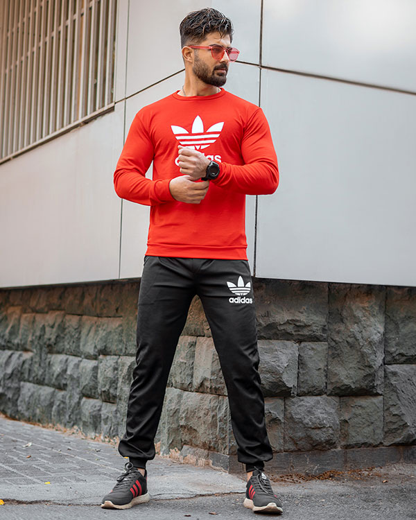 ست بلوز شلوار Adidas مردانه قرمز مشکی مدل Hani