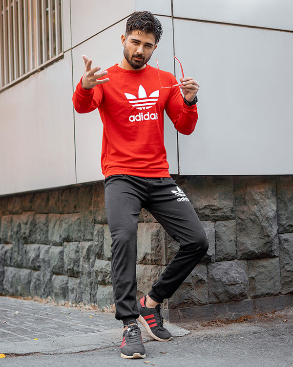 ست بلوز شلوار Adidas مردانه قرمز مشکی مدل Hani