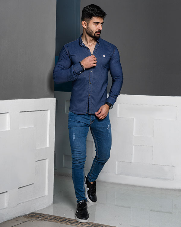 پیراهن مردانه آبی مدل Miad