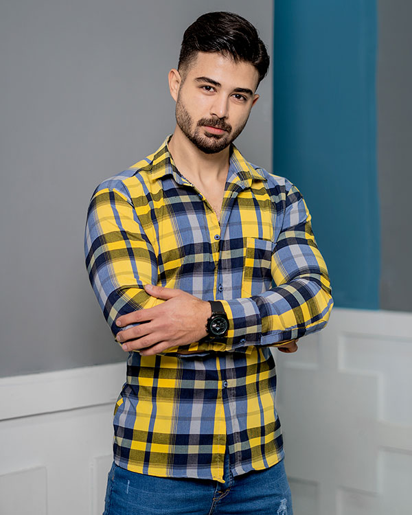 پيراهن چهارخانه زرد مدل oskar