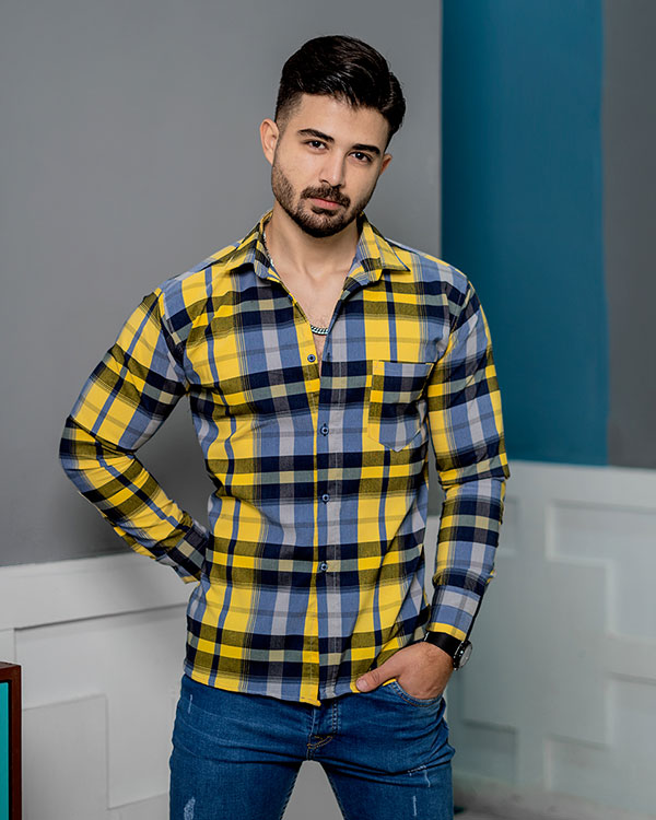 پيراهن چهارخانه زرد مدل oskar