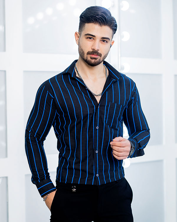 پیراهن مردانه راه راه آبی مدل Melvi