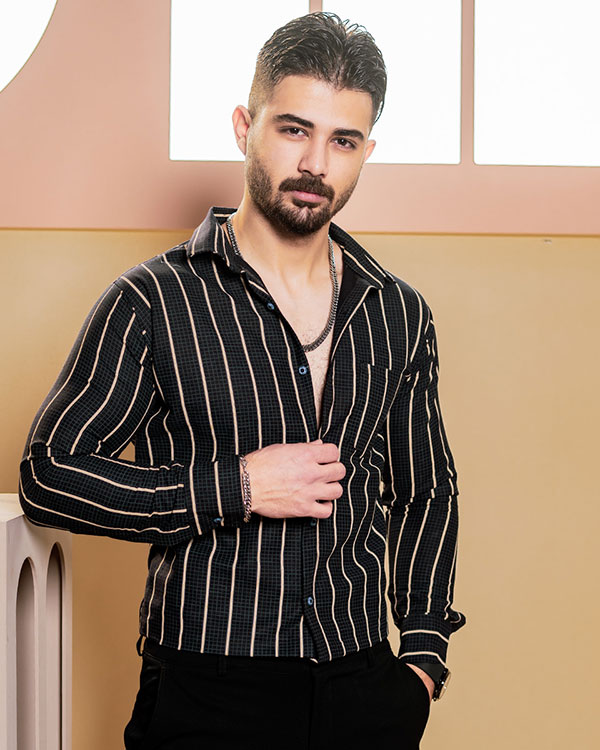 پیراهن مردانه راه راه کرم مدل Delvin