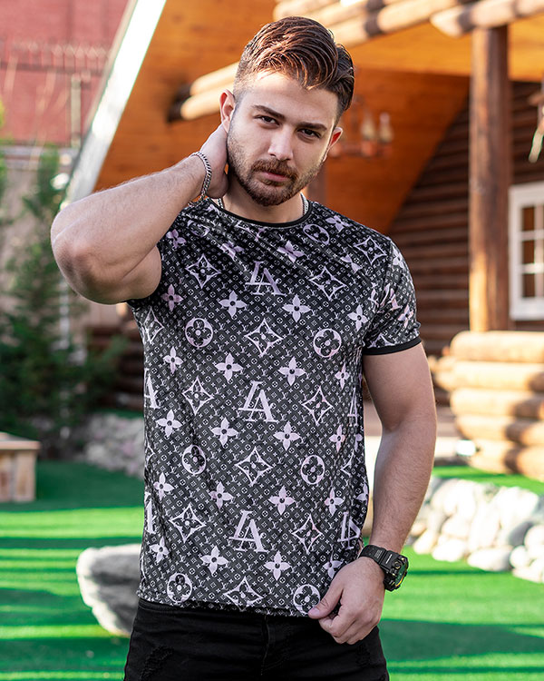 تیشرت مخمل طرحدار مردانه مدل louis vuitton