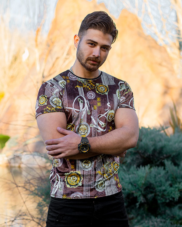 تیشرت مخمل طرحدار مردانه مدل versace