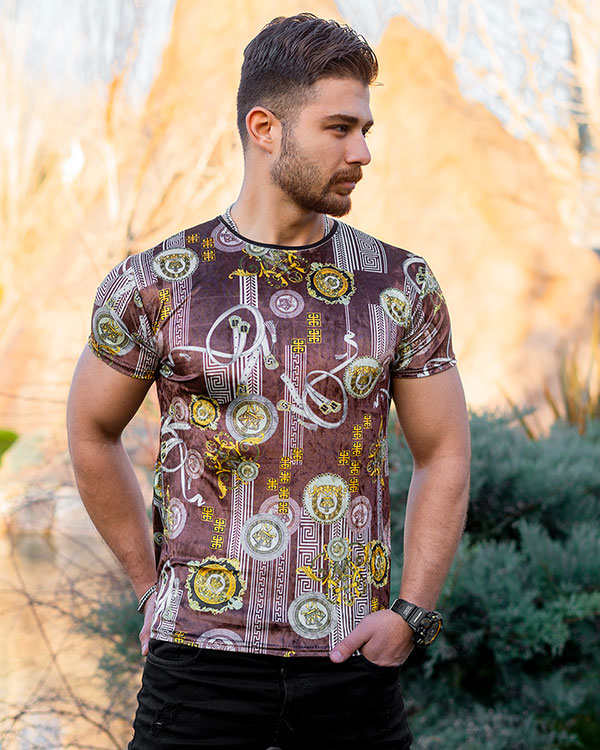 تیشرت مخمل طرحدار مردانه مدل versace