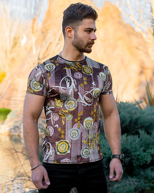 تیشرت مخمل طرحدار مردانه مدل versace