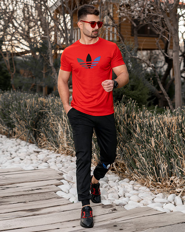 ست تیشرت شلوار Adidas مردانه قرمز مشک مدل T55