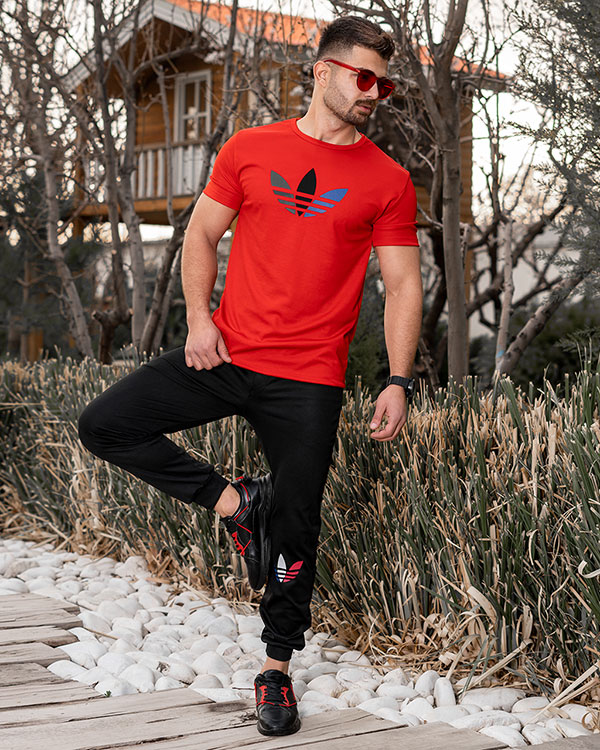 ست تیشرت شلوار Adidas مردانه قرمز مشک مدل T55