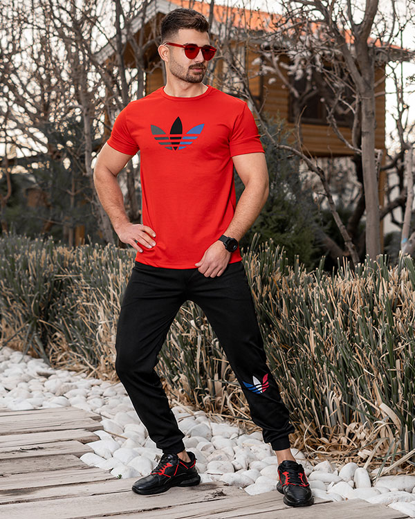 ست تیشرت شلوار Adidas مردانه قرمز مشک مدل T55