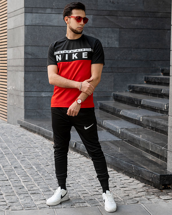 ست تیشرت شلوار nike air مردانه مدل Fors_رنگ قرمز