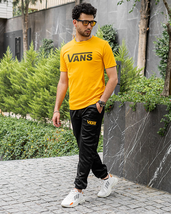ست تیشرت شلوار مشکی زرد Vans مردانه مدل N200