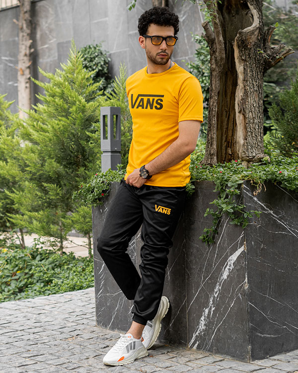 ست تیشرت شلوار مشکی زرد Vans مردانه مدل N200