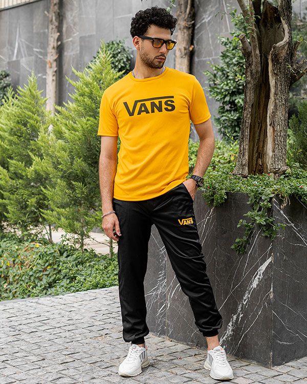 ست تیشرت شلوار مشکی زرد Vans مردانه مدل N200