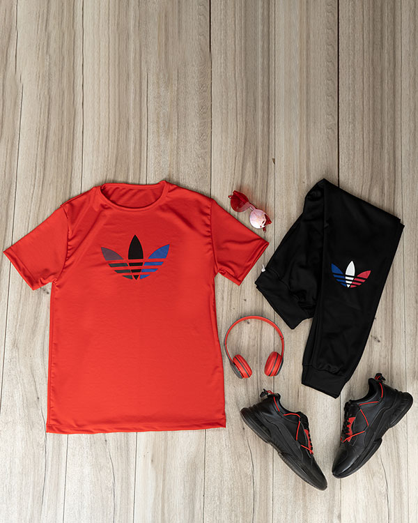 ست تیشرت شلوار Adidas مردانه قرمز مشک مدل T55
