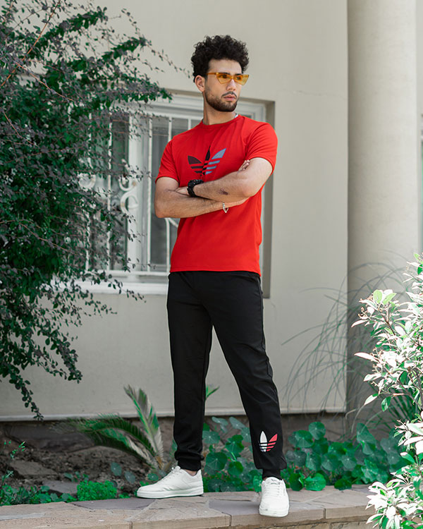 ست تیشرت شلوار Adidas مردانه قرمز مشک مدل T55