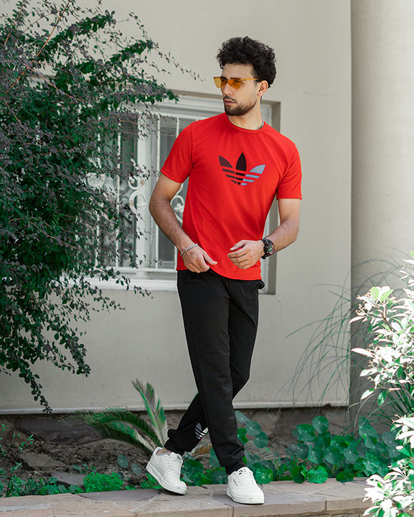ست تیشرت شلوار Adidas مردانه قرمز مشک مدل T55