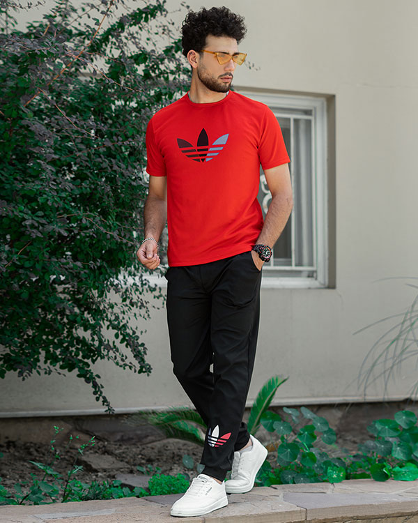 ست تیشرت شلوار Adidas مردانه قرمز مشک مدل T55