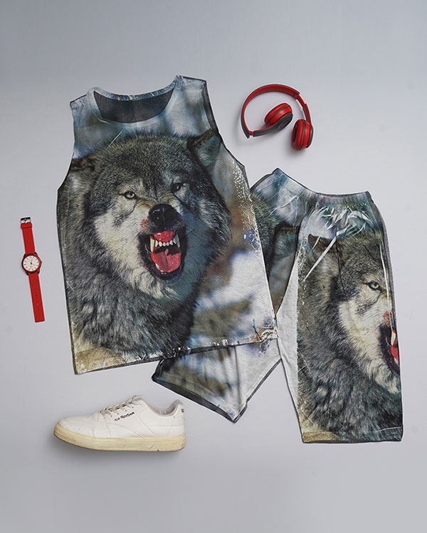 ست رکابی شلوارک مردانه مدل Wolf