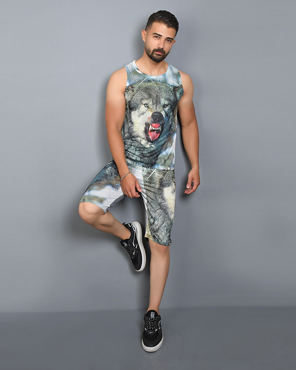 ست رکابی شلوارک مردانه مدل Wolf