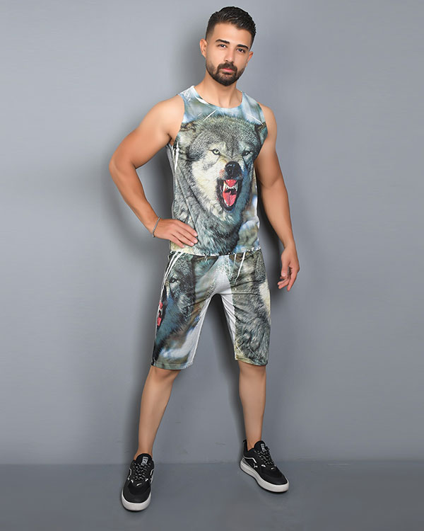 ست رکابی شلوارک مردانه مدل Wolf