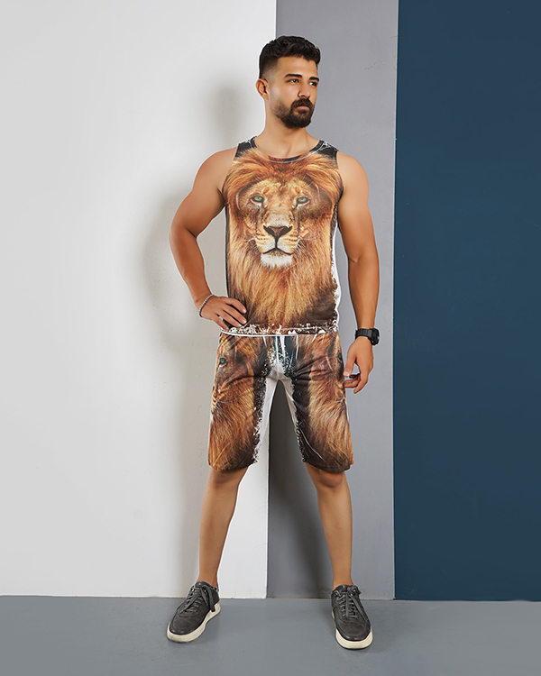 ست رکابی شلوارک مردانه مدل Lion-1