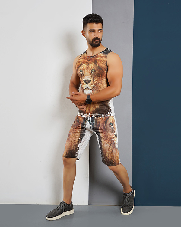 ست رکابی شلوارک مردانه مدل Lion-1