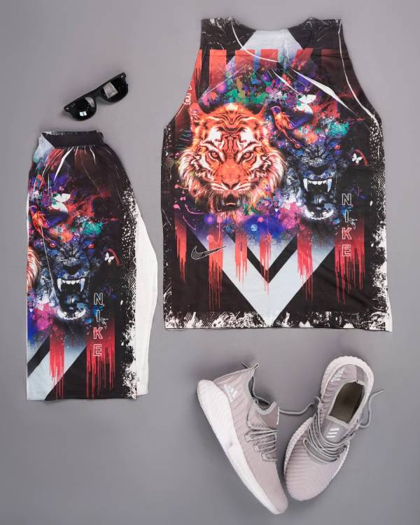 ست رکابی شلوارک مردانه Nike طرح ببر