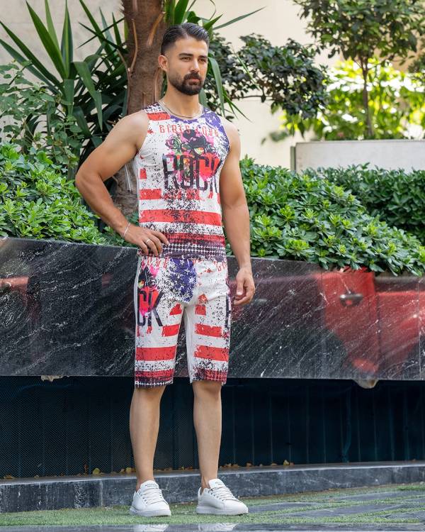 ست رکابی شلوارک مردانه طرح Rock