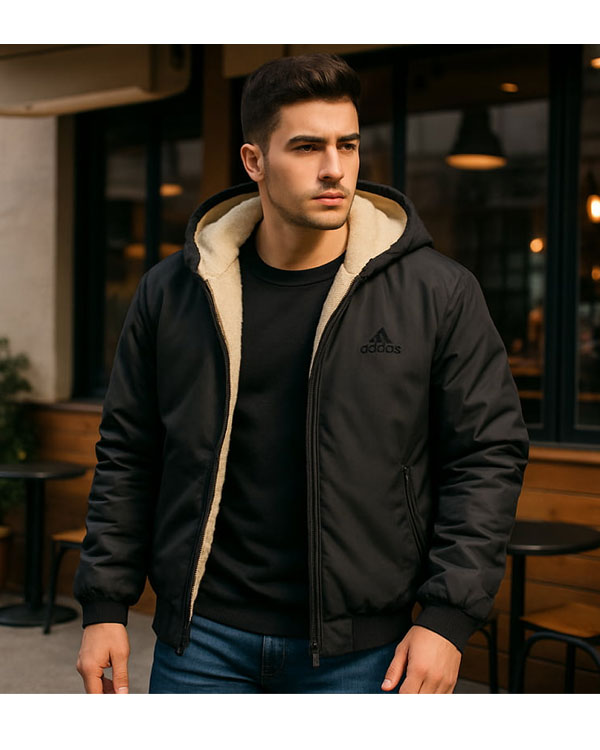 کاپشن مردانه مشکی داخل تمام خز مدل adidas-