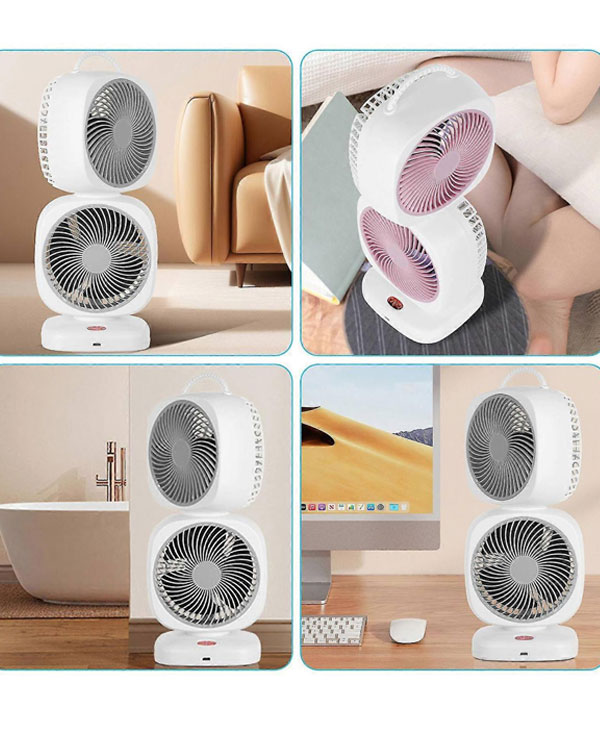 پنکه شارژی دو فن(دوموتوره) سایلنت با قابلیت چرخش 360 درجه