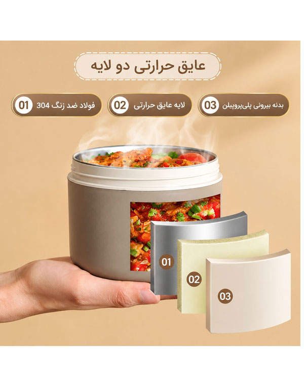 لانچ باکس استیل ۳ طبقه با‌کیفیت با کیف عایق دار (ظرف غذا سه تکه کیف دار)