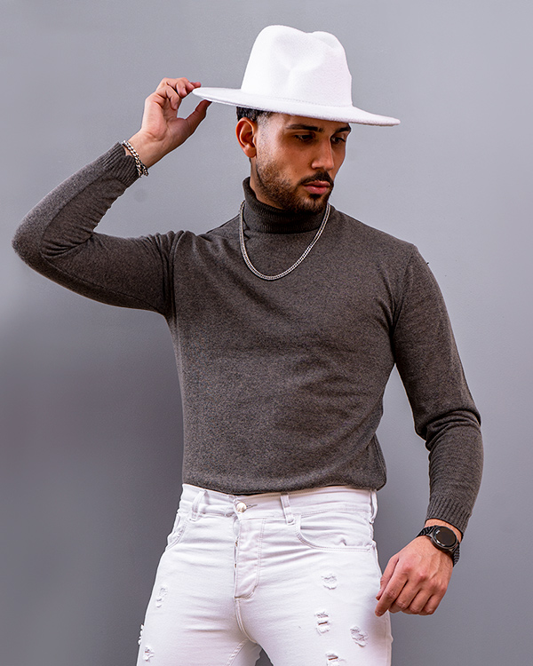 پليور بافت يقه اسكي مردانه مدل Ersan رنگ خاكي