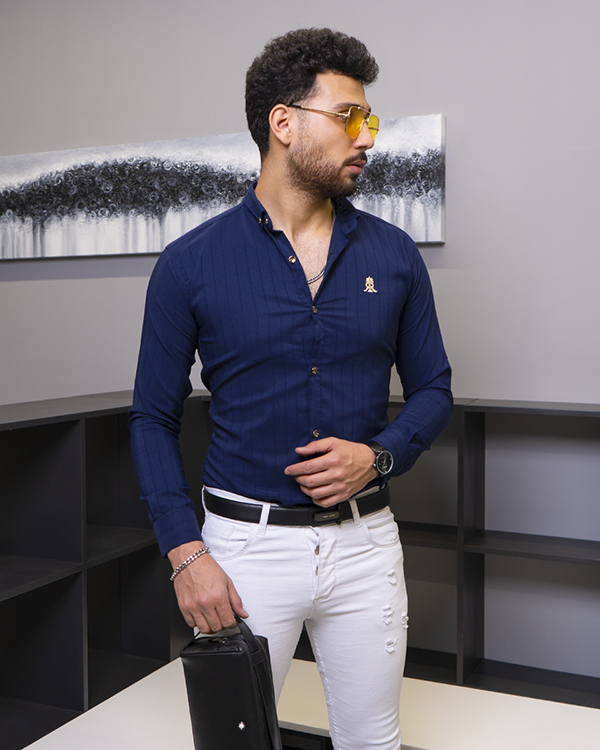 پيراهن مردانه رنگ سرمه اي  مدل Rafel